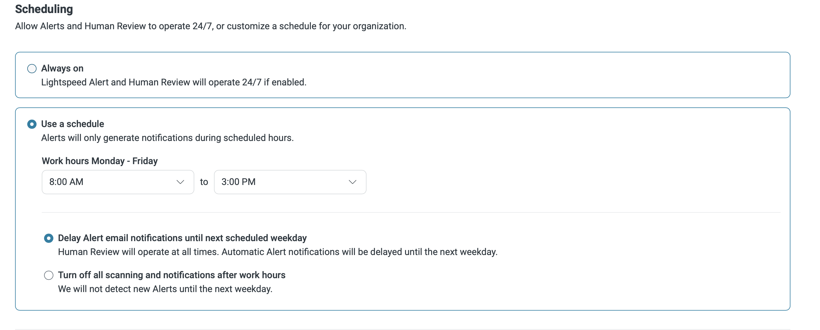 Set Monitor Schedule for Lightspeed Alert