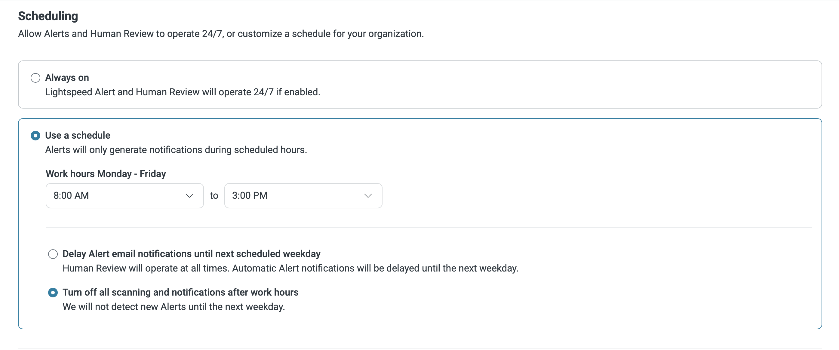 Set Monitor Schedule for Lightspeed Alert